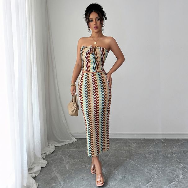 Elegant Temperament Strapless Top Bodycon Long Skirt Set Women's Fashion 2025 Stylish And Independent_voghion.com