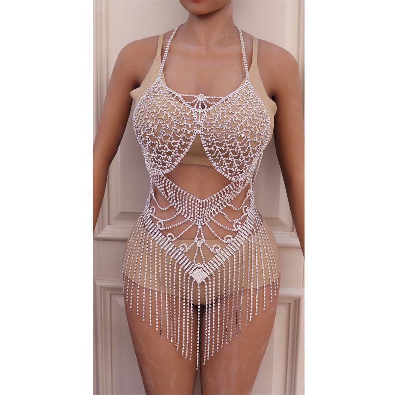 Diamond studded sexy bikini 2021 summer new tassel rhinestone jumpsuit body chain_voghion.com