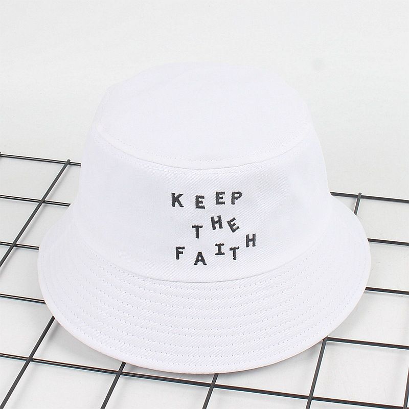 Keep the Faith-Brief bestickter Fischerhut für Männer und Frauen, einfacher Straßen-Beckenhut, Sommer-Outdoor-Hut_voghion.com