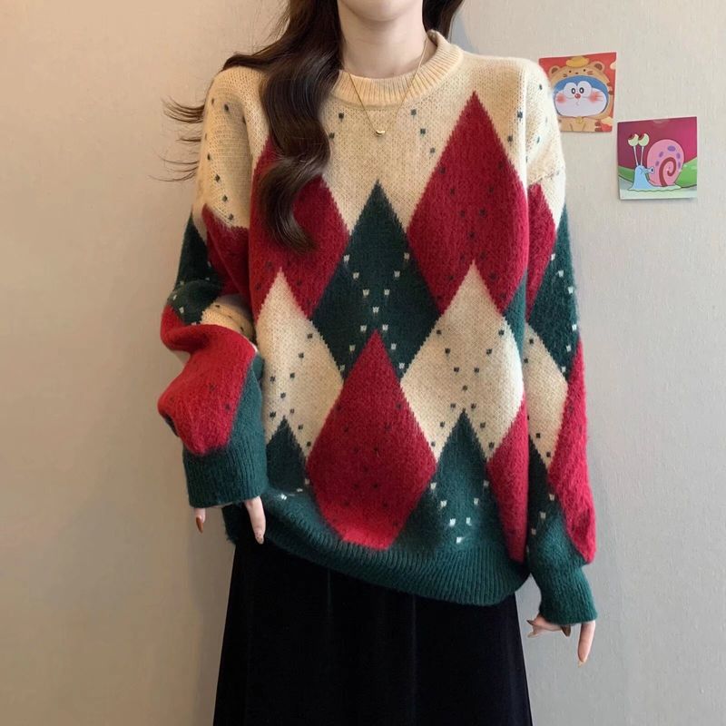 Reiner chinesischer Weihnachtspullover im amerikanischen Stil für Herren, Herbst/Winter 2025, neuer langärmeliger, lockerer Strickpullover, reguläre Passform_voghion.com