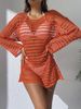 Women's Clothing Sexy Knitted Hollow Pullover Round Neck Long Sleeved Bikini Swimsuit Blouse_voghion.com