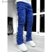 Herren Skinny Fringe Hip-Hop R Edge Elastischer Patch Punk Rock Lange enge Passform Gestapelte Jeans Denim Hose Blau Rosa_voghion.com
