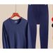 Derog thermal uderwear me's roud eck log sleeved thick velvet solid color clothes autum set bottom shirt pats_voghion.com