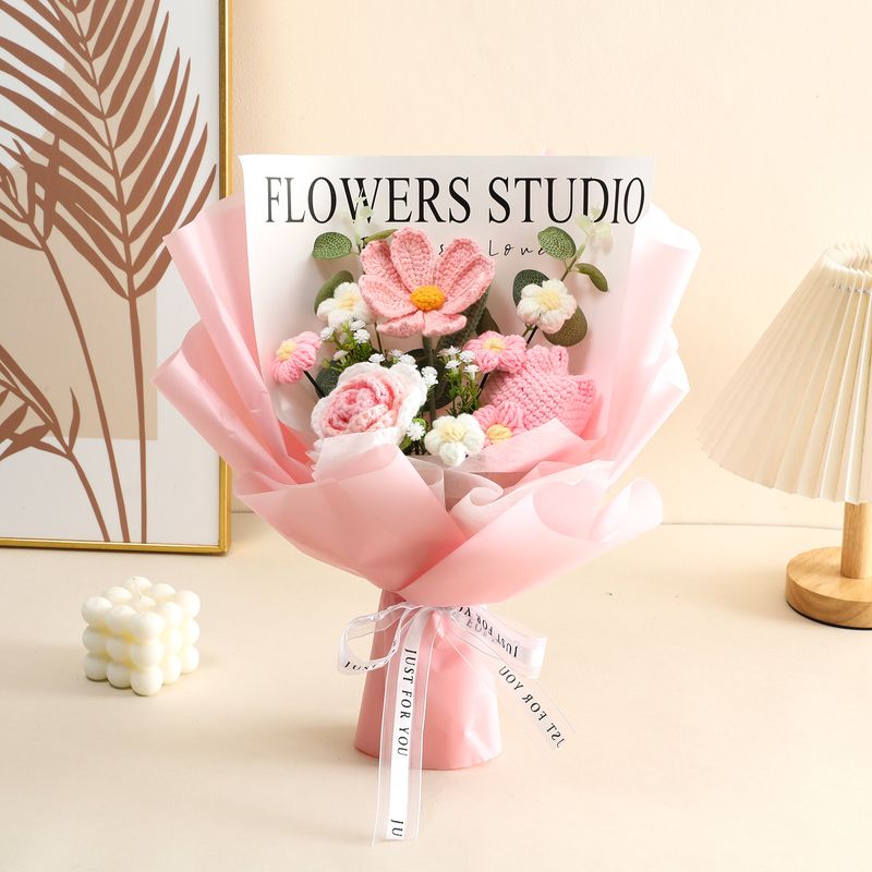 Fnished Knitted Wool Bouquet Simulation Flower Gesang Bouquet Rose Sunflower Valentine's Day Gift For Girlfriend_voghion.com