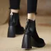 2024 Women's Fashion Boots: Chunky Heel Round Toe Versatile Booties, Black/Coffee 6b68_voghion.com