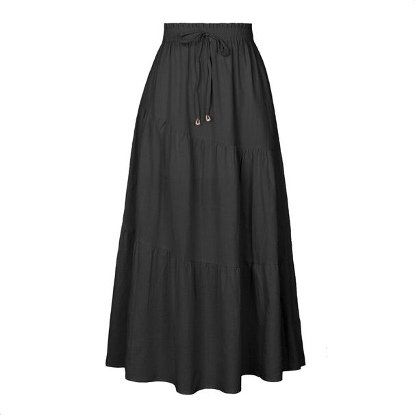 Women's high waist skirt solid color cotton linen elastic waist large swing pleated skirt_voghion.com