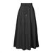Women's high waist skirt solid color cotton linen elastic waist large swing pleated skirt_voghion.com