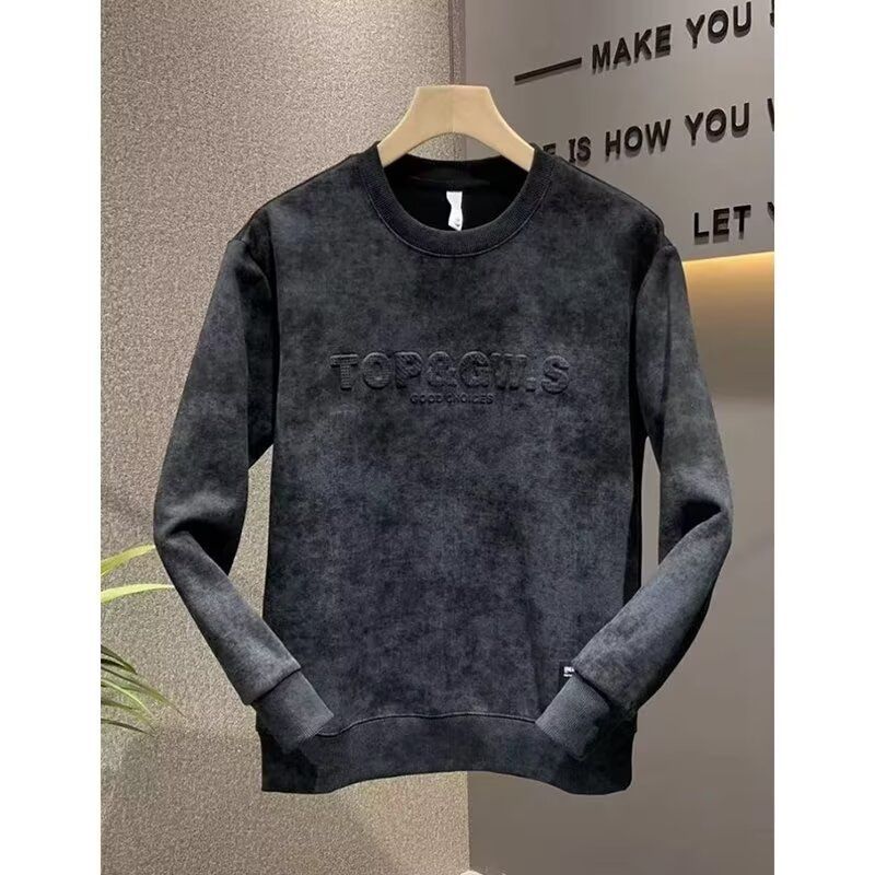Felpa casual da uomo a maniche lunghe con cappuccio e stampa di lettere effetto consumato, foderata in pile, vestibilità oversize, streetwear invernale_voghion.com