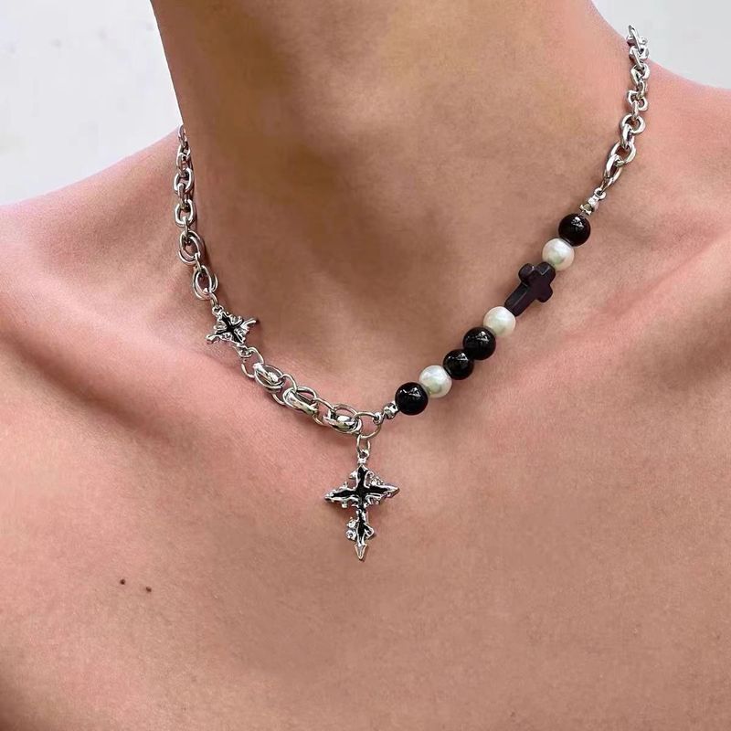 Necklace Men Necklace Hip Hop Cuban Chain Cross Zircon Non-Fading Titanium Steel For Men Versatile High-End Cuban Chain Hip-Hop Niche Choker Necklace_voghion.com