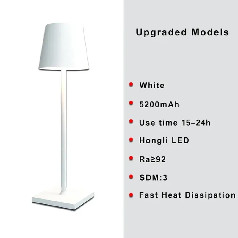 Lampe de table sans fil, lampe de chevet à intensité variable, éclairage d'ambiance pour restaurant, intérieur et extérieur, noir métallisé_voghion.com