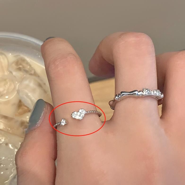 Cuore della ragazza ~ Anello aperto in zircone con amore, set di anelli regolabili per celebrità di Internet, temperamento semplice, anello per dito indice_voghion.com