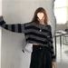 Women's Cropped Striped Sweater - Vintage Loose Knit Pullover With High Waist & Flowy Sleeves For Spring Autumn Winter_voghion.com
