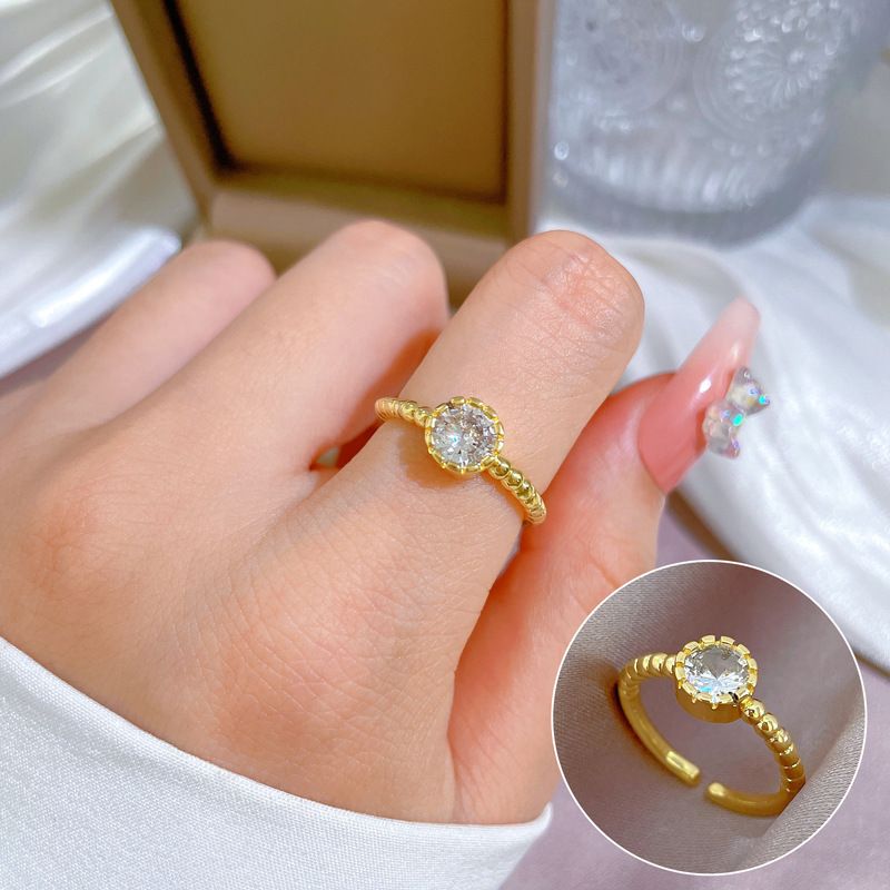 【 Galvanoplastia de oro real 】 Anillo súper brillante de circón elegante y avanzado con apertura ajustable para mujer, simple_voghion.com
