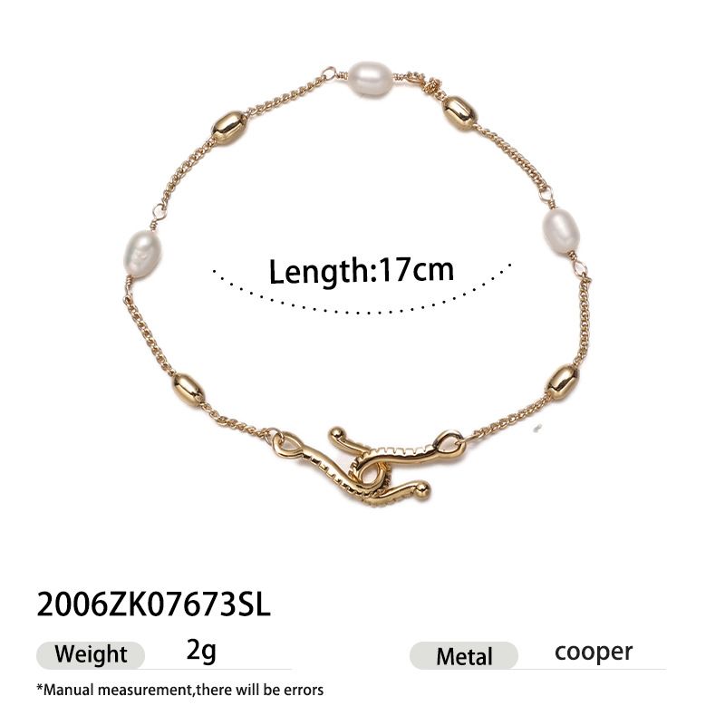 Hohe Farbbeständigkeit Messing Galvanisiertes Gold Einfache Kalte Stil Persönlichkeit Dicke Kette Natürliche Echte Perle Armband Für_voghion.com