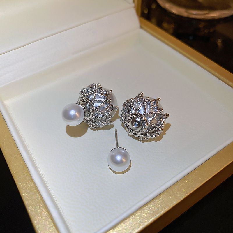 Orecchini a forma di ago in argento, orecchini a forma di fiore con perle d'acqua dolce, orecchini alla moda, eleganti e di lusso, da donna_voghion.com