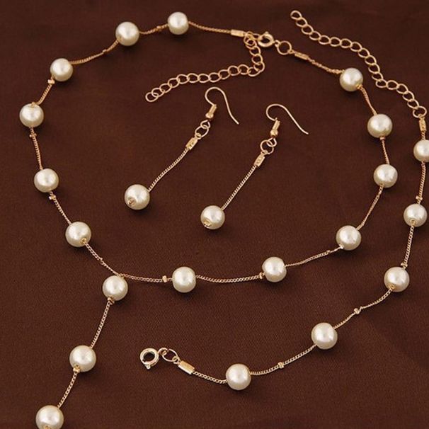 Fashion Pearl Necklace Bracelet Earrings Set New Sweet OL Elegant Pearl Simple Temperament Accessories_voghion.com
