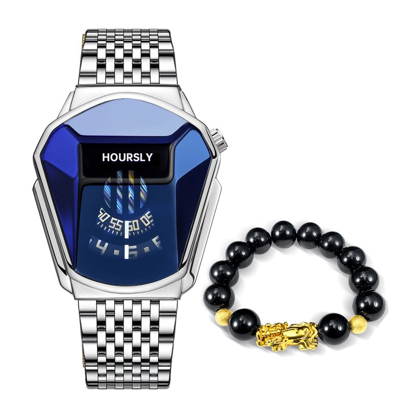 Herenhorlogeset Creative slangenkop blauw licht glas Draaitafel stalen horloge + Pixiu kralen armband set 2_voghion.com