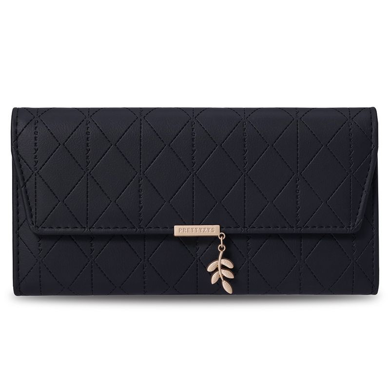 Wallet Card Cases Women's Wallet Long PU Plaid Large Capacity Ladies Three Fold Clutch Bag Leaf Pendant Wallet_voghion.com