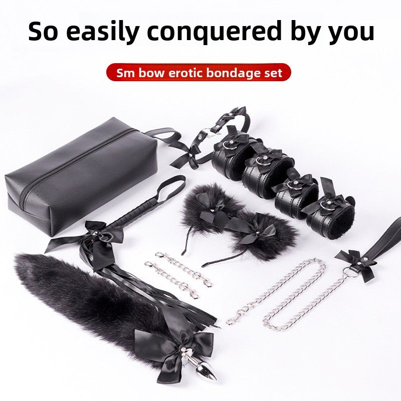 Fun Bow SM Set Dog Slave Discipline Torture Tool Whip Collar Bound Bondage Hands And Feet Cuffs_voghion.com