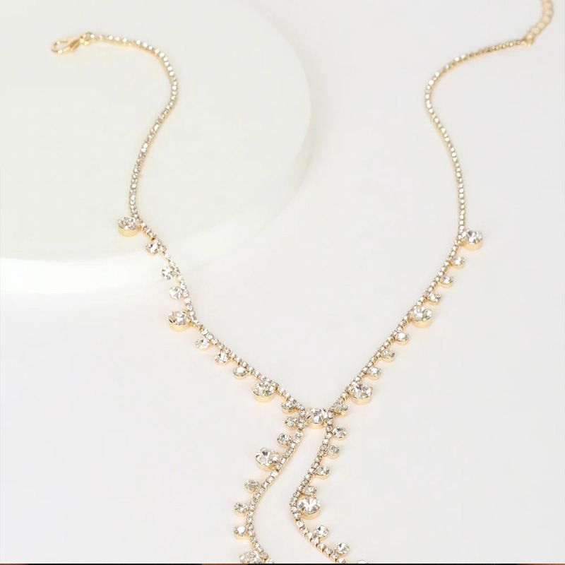 hot-selling rhinestone full inlaid Y-shaped necklace ladies fashion Crystal sparkling tassel necklace jewelry choker_voghion.com