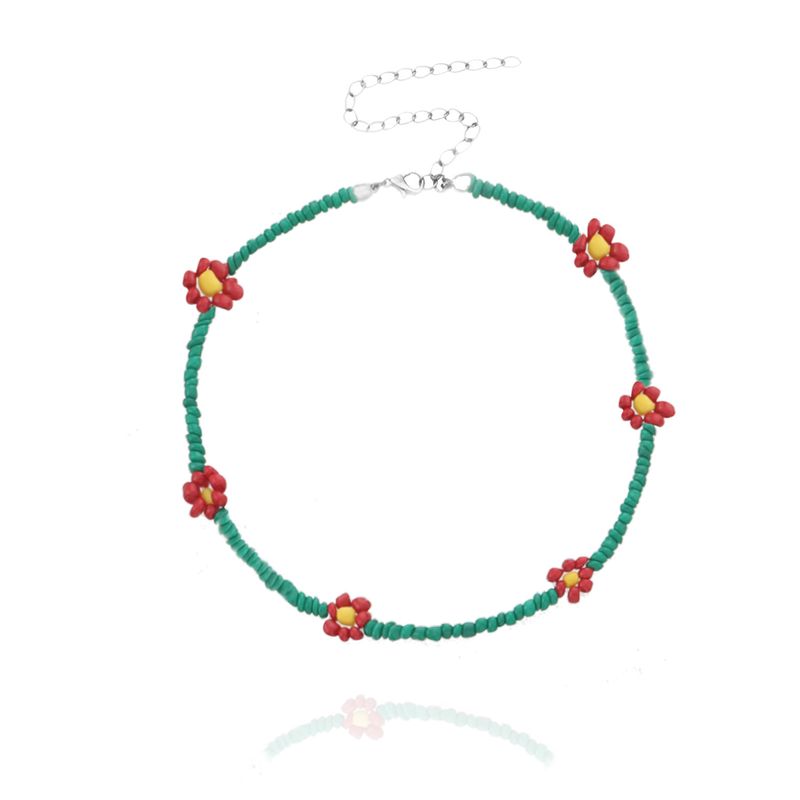 Rice Bead Flower Necklace Women, Fashionable And Popular Temperament Adjustable Necklace_voghion.com