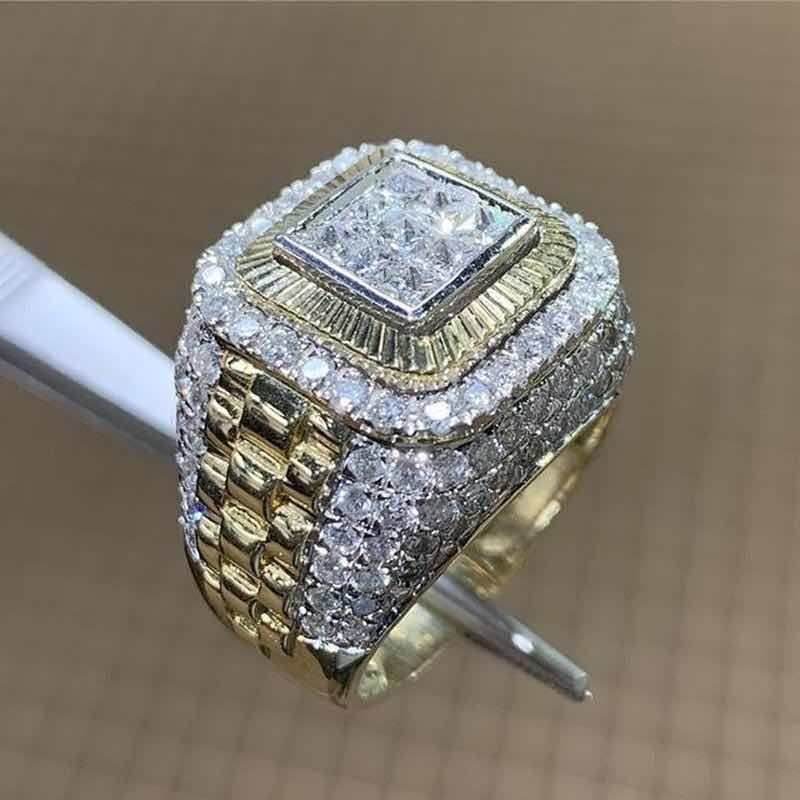 Dominierender Hip-Hop-Ring in Goldfarbe für Männer und Frauen, modischer, eingelegter weißer Zirkonia-Stein, Punk-Ehering, Schmuck_voghion.com