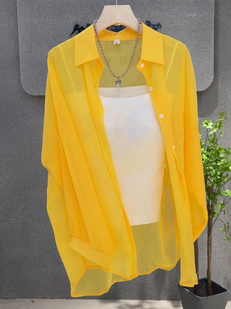 Camicia da donna in seta ghiacciata con protezione solare, sottile ed estiva, ampia, in chiffon leggermente trasparente, a maniche lunghe, con aria condizionata._voghion.com