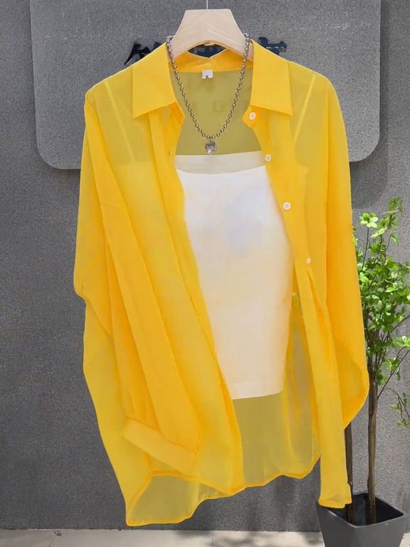Camicia da donna in seta ghiacciata con protezione solare, sottile ed estiva, ampia, in chiffon leggermente trasparente, a maniche lunghe, con aria condizionata._voghion.com