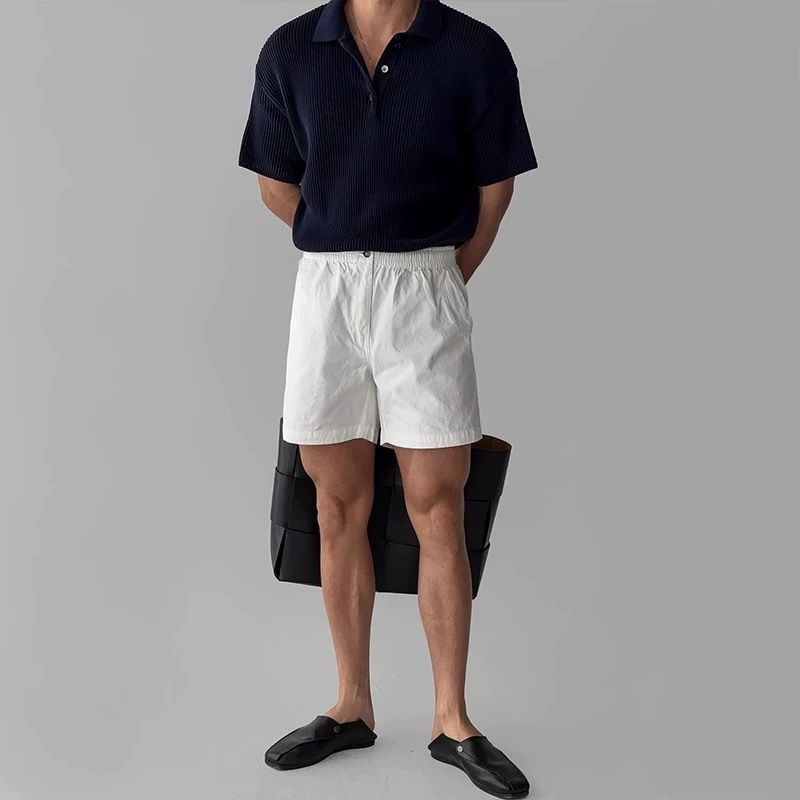 Pantaloni casual a quattro punte sottili, pantaloni casual da pendolarismo, pantaloni a gamba larga, pantaloni dritti bianchi con elastico in vita da uomo_voghion.com