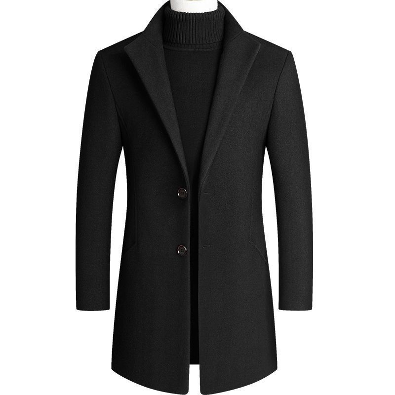 Men's Wool Coat Long Trench Coat Thick Men's Solid Color Coat_voghion.com
