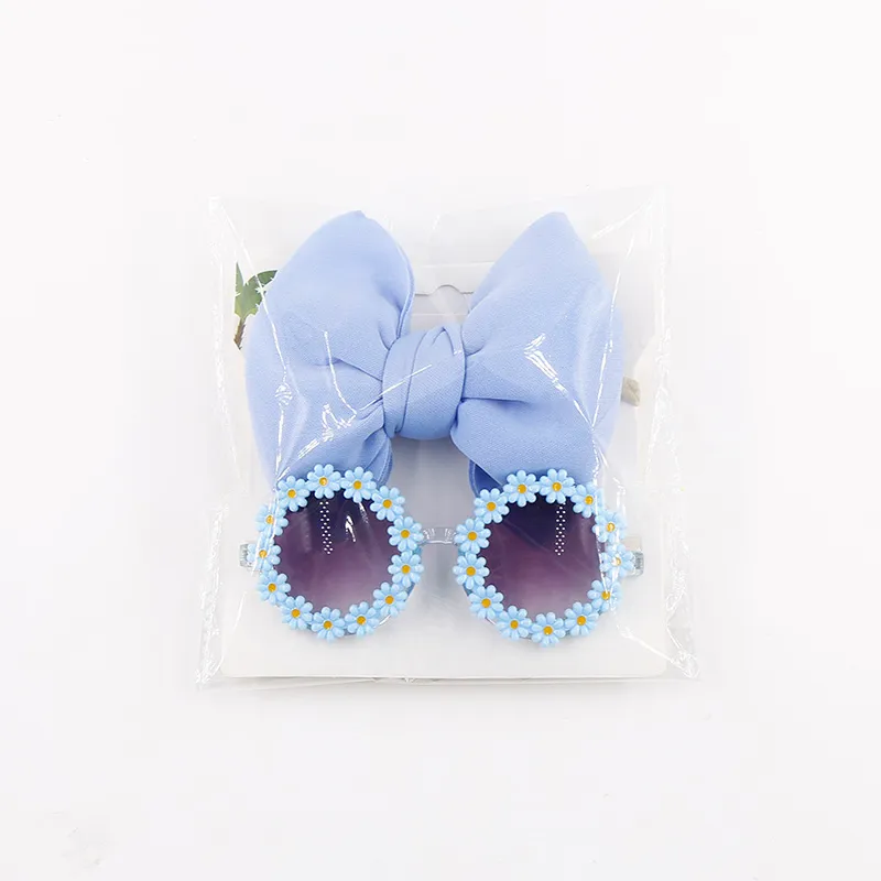 Sun Flower Sunglasses Bow Hairband Set Cute Baby Girls Hair Accessories Newborn Head Bands Summer Beach Photography Props 2Pcs_voghion.com
