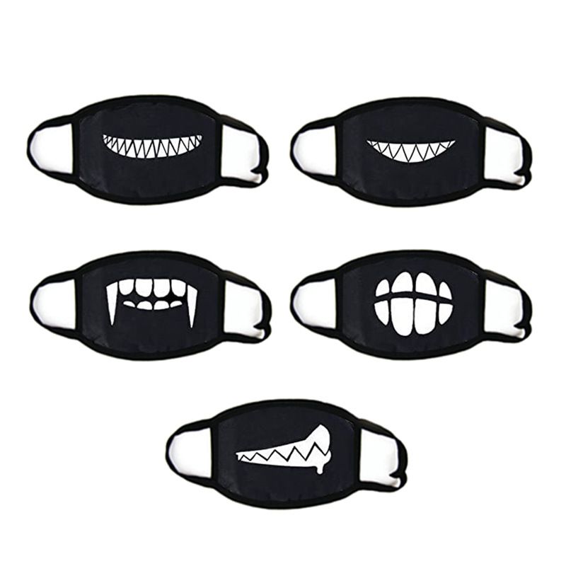 Cute Funny Cotton Black Dustproof Unisex Anime Quirky Fun Two-Dimensional Text Mask_voghion.com