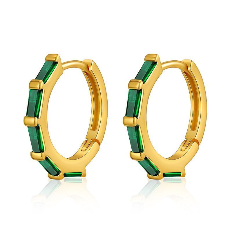 Small Inlaid Emerald And Zircon, Copper Plated With K Real Gold, Retro Temperament, No Need To Take Off The Earrings_voghion.com