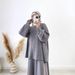 2025 muslimischen frauen Kleidung Lazy Grau Pullover Stricken Top Mit Ausgestelltes Rock Set Mode_voghion.com