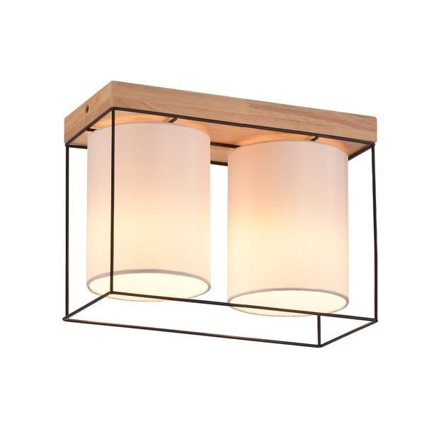 Glitzerlife Deckenlampe Schlafzimmer Deckenleuchte Vintage - 2 Flammig E14 Holz Küchenlampe Mit Stoff-Lampenschirm Industrial Retro Schlafzimmerlampe_voghion.com