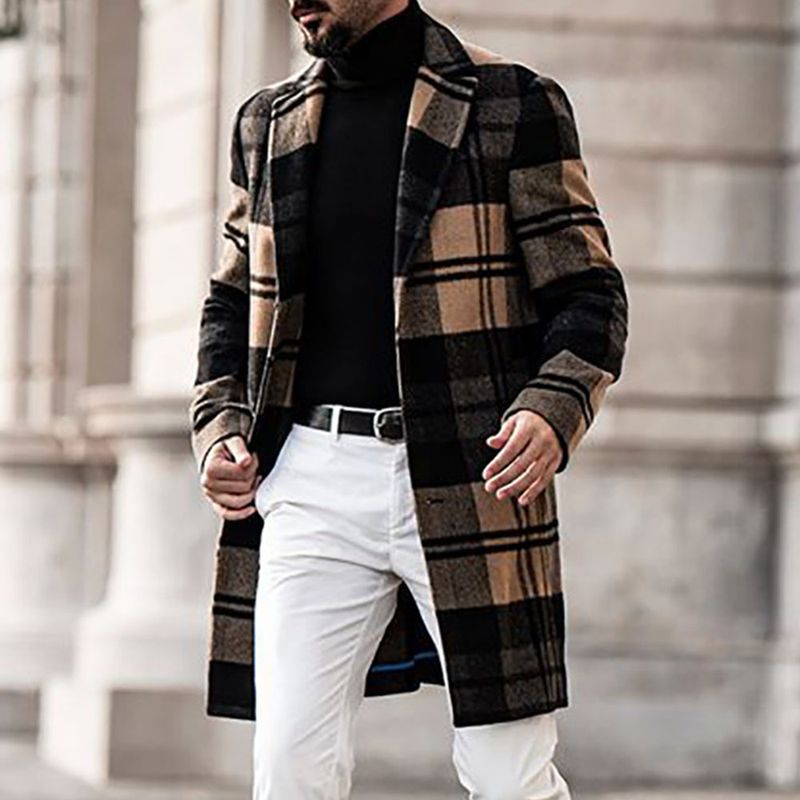 British hot sellig plaid prited woole coat me, slim fit, medium to log style, simple ad elegat widbreaker for_voghion.com