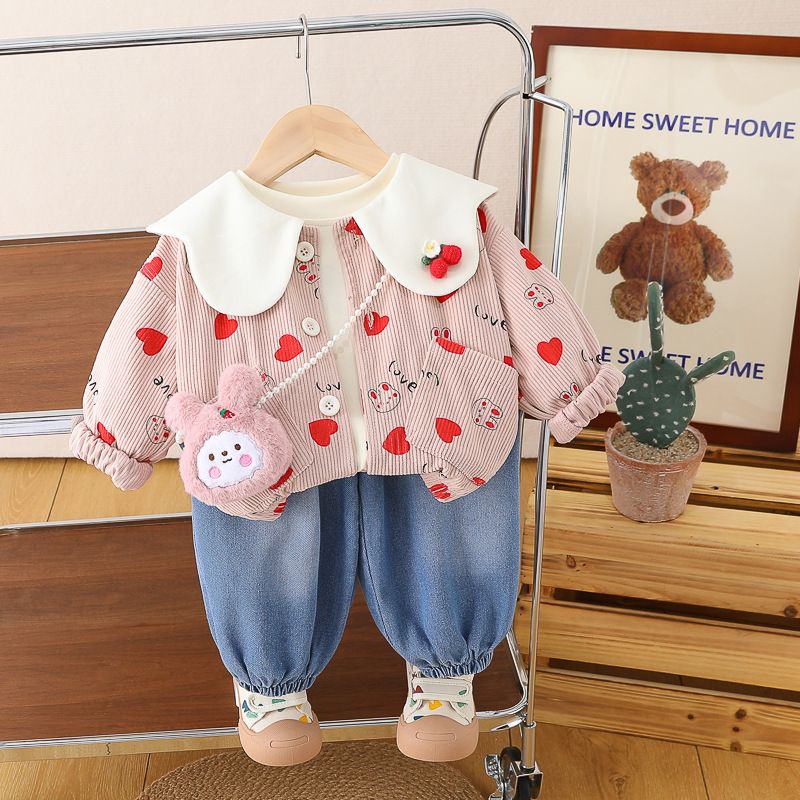 Mädchen Frühling Kleidung Neue College Stil Mode Kragen Strickjacke 2025 Mantel kinder Baby Kleidung 3-Teilig_voghion.com
