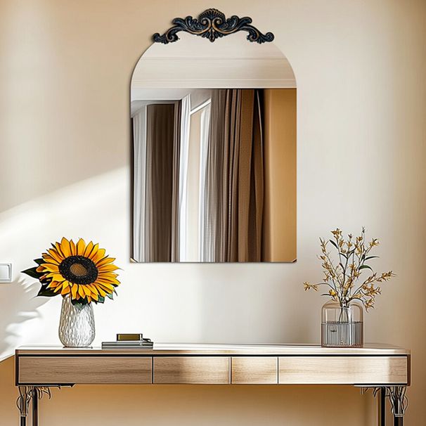 Large Arched Wall Mirror Window Decorative Ornate Scroll Carved Baroque Mirror_voghion.com