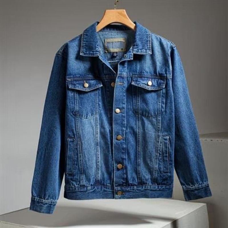 Reißverschlussjacke Plus Size Casual Trend Denim mit Revers für Männer_voghion.com