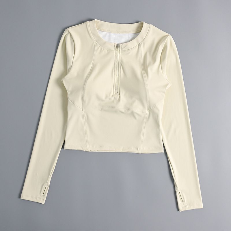 Gepolstertes Yoga-Kleidungsset mit halbem Reißverschluss für Damen, Slim Fit Langarm-Oberteil für Herbst und Winter, Fitness- und Pilates-Workout-Shirt_voghion.com