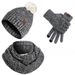 Winter Wool AB Yarn Knitted Plush Hairball Double-layer Hat Scarf Gloves Three-piece Set_voghion.com