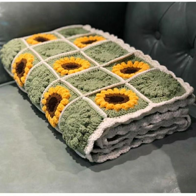 Handgemachte DIY Garn Stricken Sonnenblume Selbst-Made Throw Sofa Decke Zeit-Killing Häkeln Materialien_voghion.com