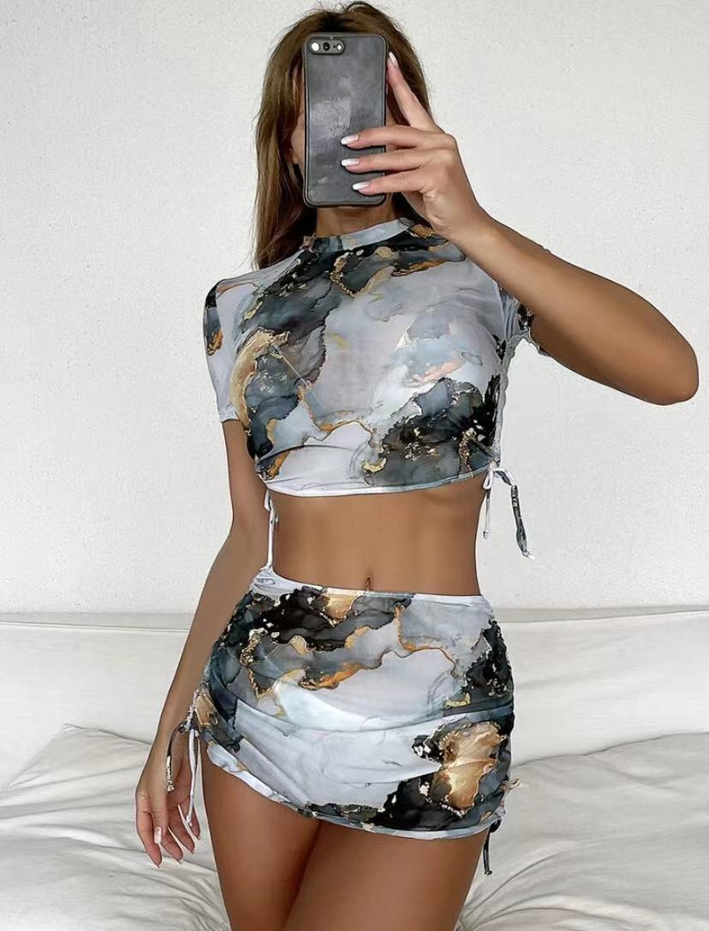 Γυναικεία μαγιό Slim Ready Stock Σέξι One Size Push Up Μαρμάρινο μοτίβο τεσσάρων τεμαχίων μαγιό μπικίνι_voghion.com