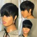 Short Pixie Cut Straight Human Hair Wig Remy Hair Wigs With Bangs 150% Density 6 Inch_voghion.com