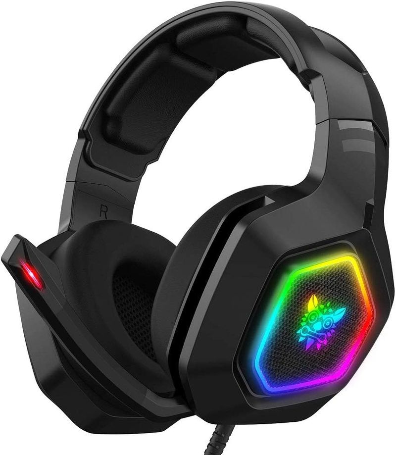 Mikrofonlu Oyun Kulaklığı, PS4 PS5 Xbox One PC İçin RGB Işıkları, Gürültü Azaltma 7.1 Surround Ses Kulak Üstü ve Kablolu 3,5 mm Jak_voghion.com