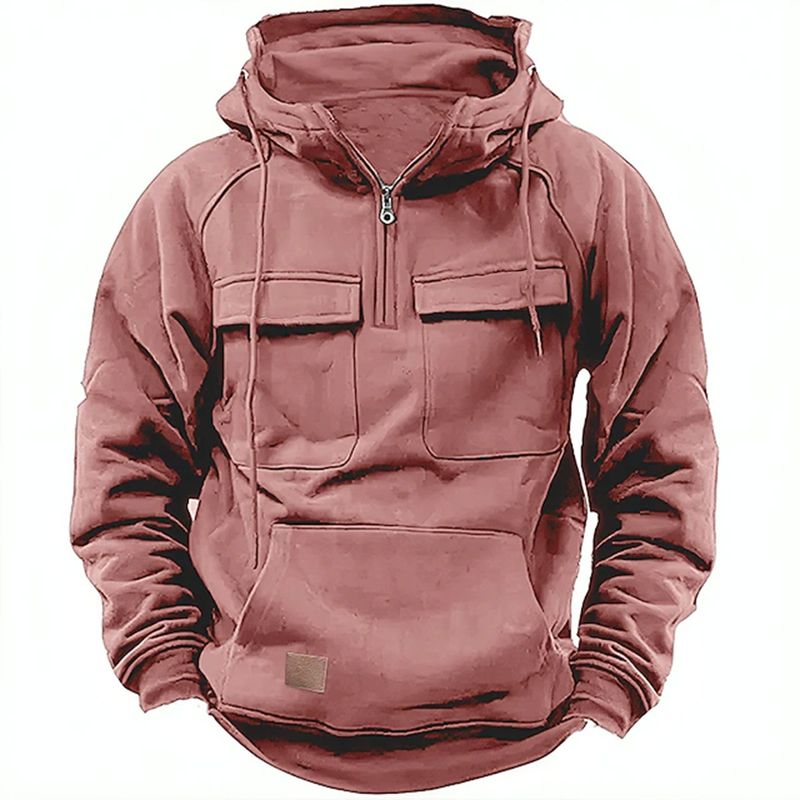 Felpa oversize con cappuccio da uomo – Felpa con cappuccio in stile retrò con cerniera e tasche applicate_voghion.com