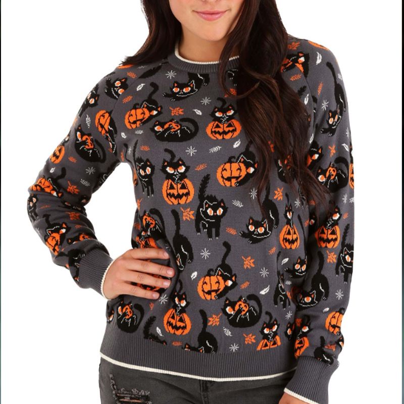 Chandails pour femmes automne et hiver pulls jacquard Halloween pull ample à col rond_voghion.com