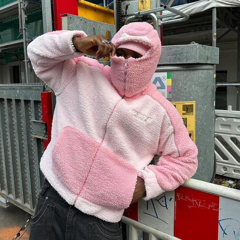 Giacca in pile con cappuccio e cerniera patchwork – Streetwear unisex oversize (S-XL) – Design a blocchi di colore audace_voghion.com