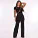 Women's Clothing Sequin Stitching Wide Leg Pants Short Sleeved Jumpsuit_voghion.com