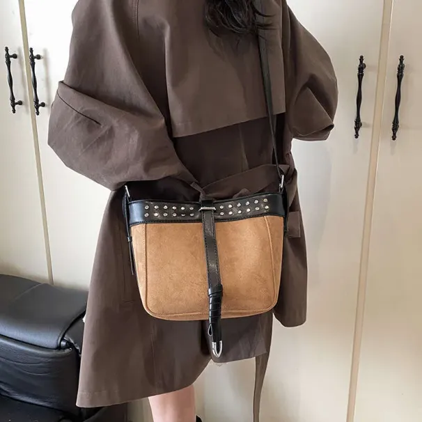 Artistic Shoulder Strap Lazy Wide Italian Postman Color-Block Style Large Capacity Women's Crossbody Bag_voghion.com